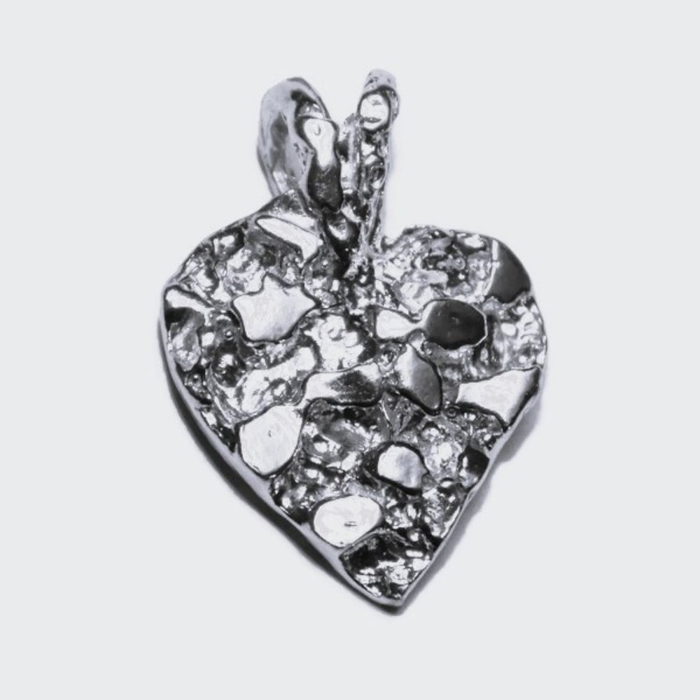 Nugget Shaped Heart Pendant Charm .925 Sterling Silver